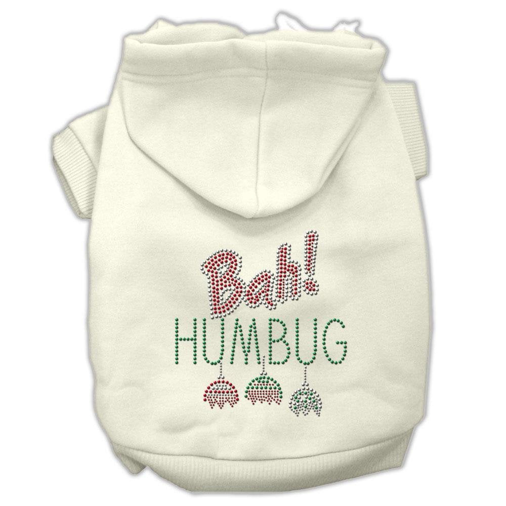 Christmas Pet Dog & Cat Hoodie Rhinestone, 'Bah Humbug' Cream Xl (14-20 Lbs.)