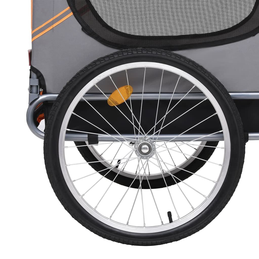vidaXL Dog Bike Trailer with Sturdy Steel Frame and Oxford Fabric in Orange and Gray - Water Resistant, Dual Entry, and Mesh Windows for Proper Ventilation