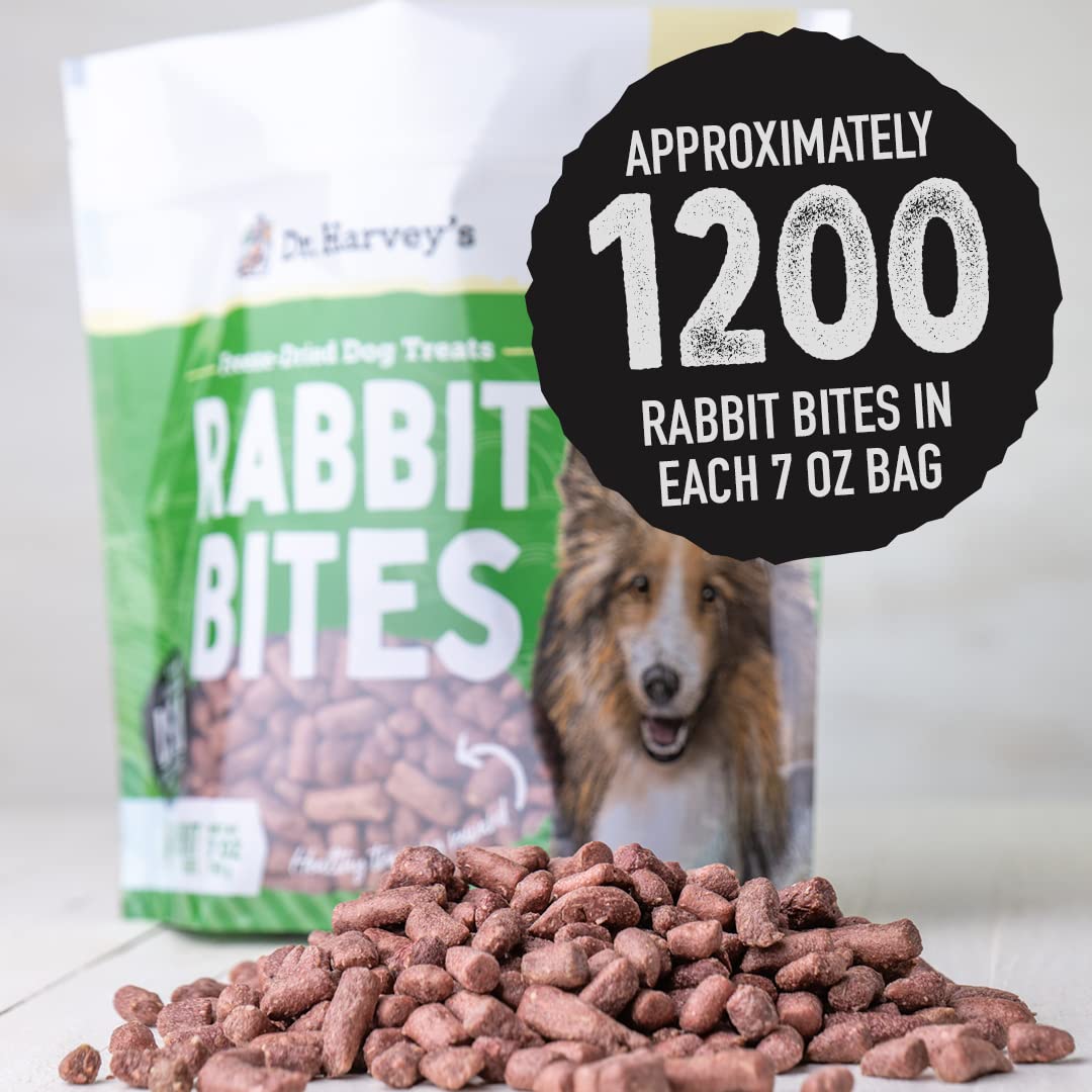 Dr. Harvey's Rabbit Bites Freeze-Dried Dog Treats, All-Natural Rabbit Meat, 7 Ounces, Allergen-Free, Single Ingredient