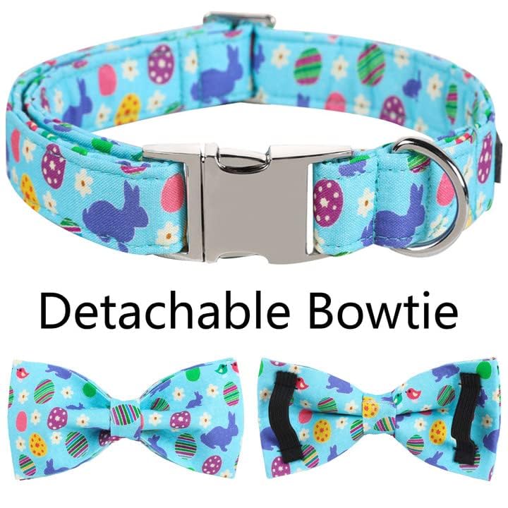 ARING PET Easter Dog Collar-Cute Rabbit Dog Collar with Bow, Cotton Adjustable Easter Dog Collars Pet Collars with Metal Buckle
