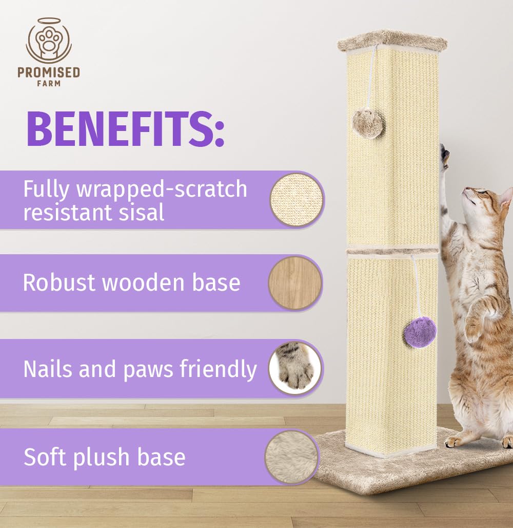 Promised Farm Tall Cat Scratching Post 32 Inches - Protects Furniture - Durable And Sturdy Design - Aesthetic Cat Accessories Es