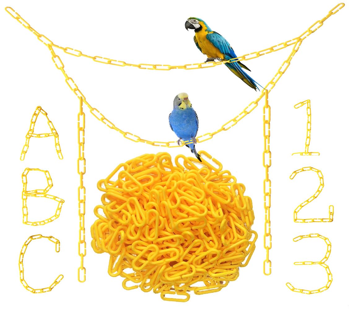 Hyamass 200Pcs Yellow C-Clips Chains Hooks Plastic Chain Links C-Links Children'S Learning Toy Sugar Glider For Parakeets,Small Pet Rat Parrot Bird Toy Cage Swing Climbing Cage Toys