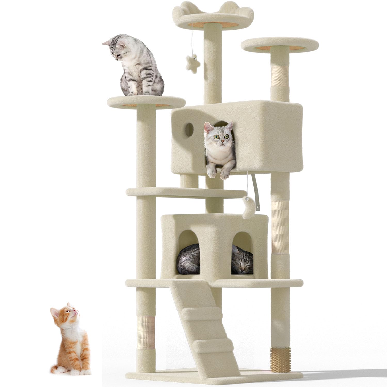 Os Motor 60'' Cat Tree Tower For Indoor Cats Large Adult,Cute/Tall Modern Cat Tree For Big Cats 20 Lbs, Plush Multi-Level Cat Co