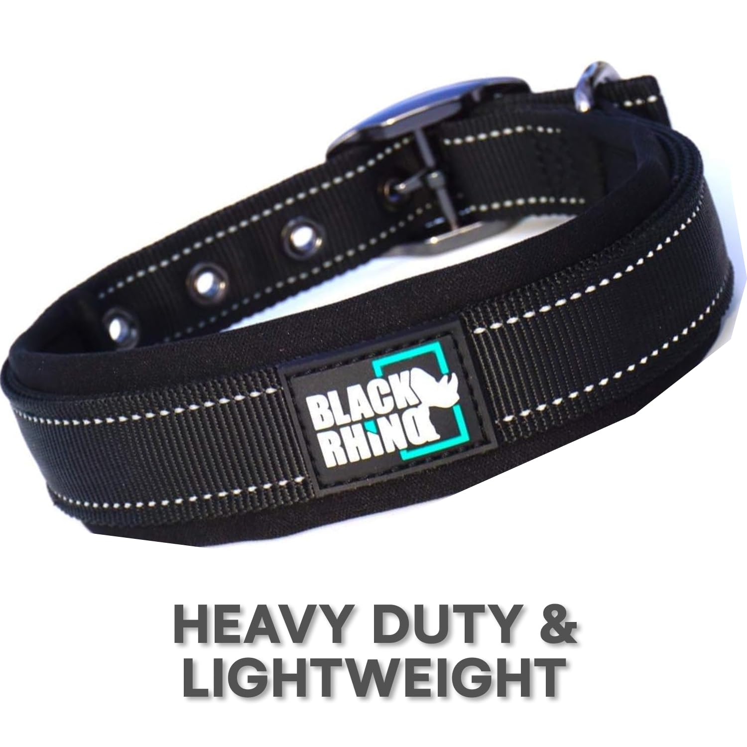 Black Rhino - The Comfort Collar Ultra Soft Neoprene Padded Dog Collar For All Breeds - Heavy Duty Adjustable Reflective Weatherproof (Large, Black)