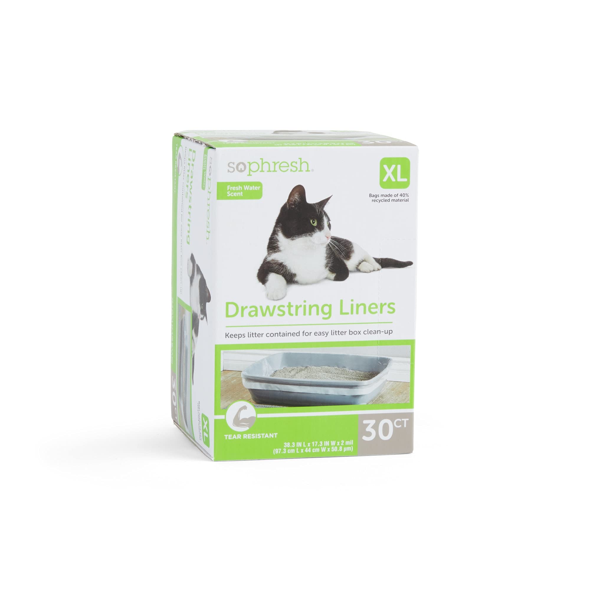So Phresh Drawstring Cat Litter Box Liners with Fresh Water Scent 38.3 L X 16.3 W Count of 30