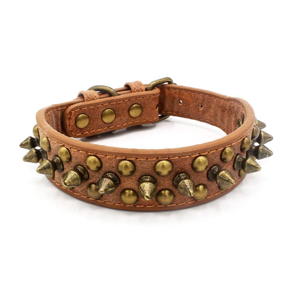 Serijoars Spiked Dog Collar Soft Pu Leather Mushrooms Rivet Spike Studded Dog Collar Adjustable Puppy Collars (L, Brown2)