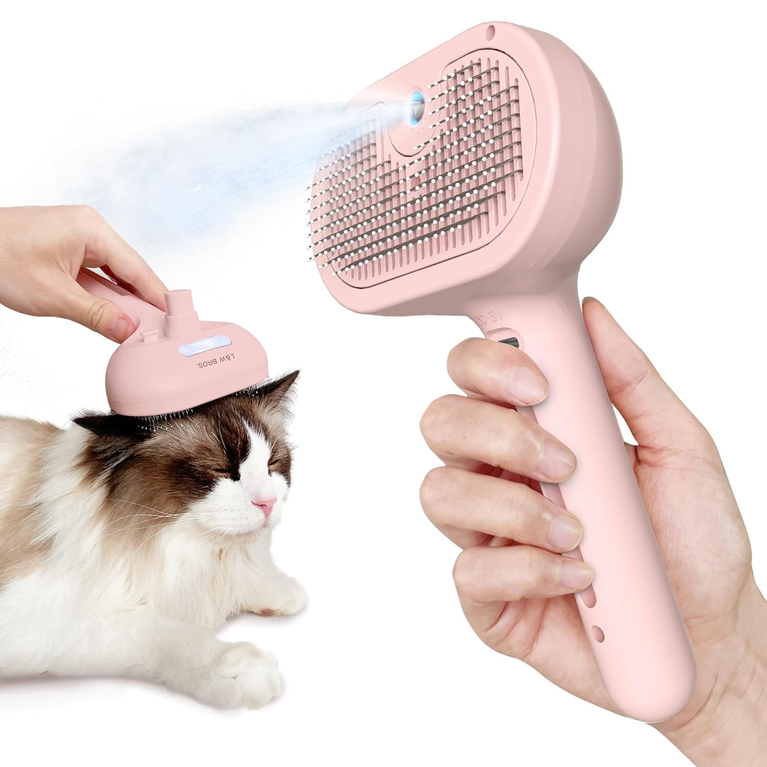 Steam Grooming Brush for Cats & Small Dogs, SelfCleaning Pet Brush with Mist Spray, Shedding & Detangling Grooming Tool for Lon