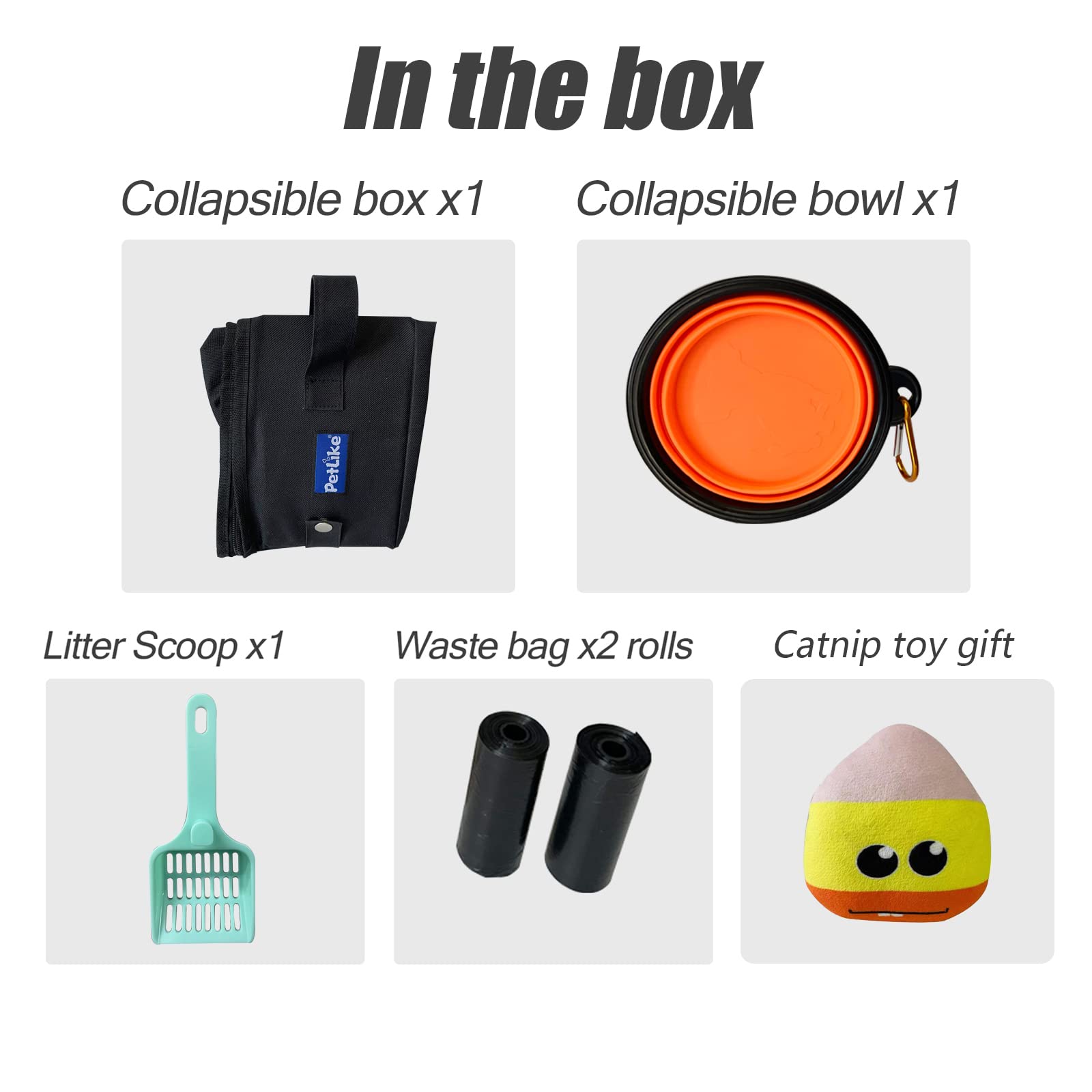 Petlike Travel Cat Litter Box, Leak-Proof Portable Litter Box, Collapsible Toilet Tray Carrier For Small Medium Cats (Medium, Black Set)