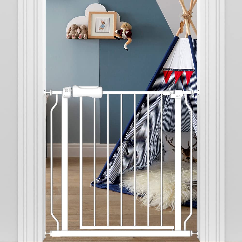 Flower Frail Narrow Baby Gate 29-34 Inch Wide Pressure Mounted Baby Gate Walk Through Child Gates For Kids Or Pets Indoor Auto Close Safety Gates White