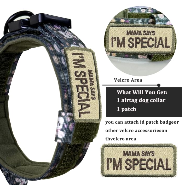 Tactical Dog Collar With Airtag Holder Waterproof Dog Airtag Collar With Control Handle (Rabbit