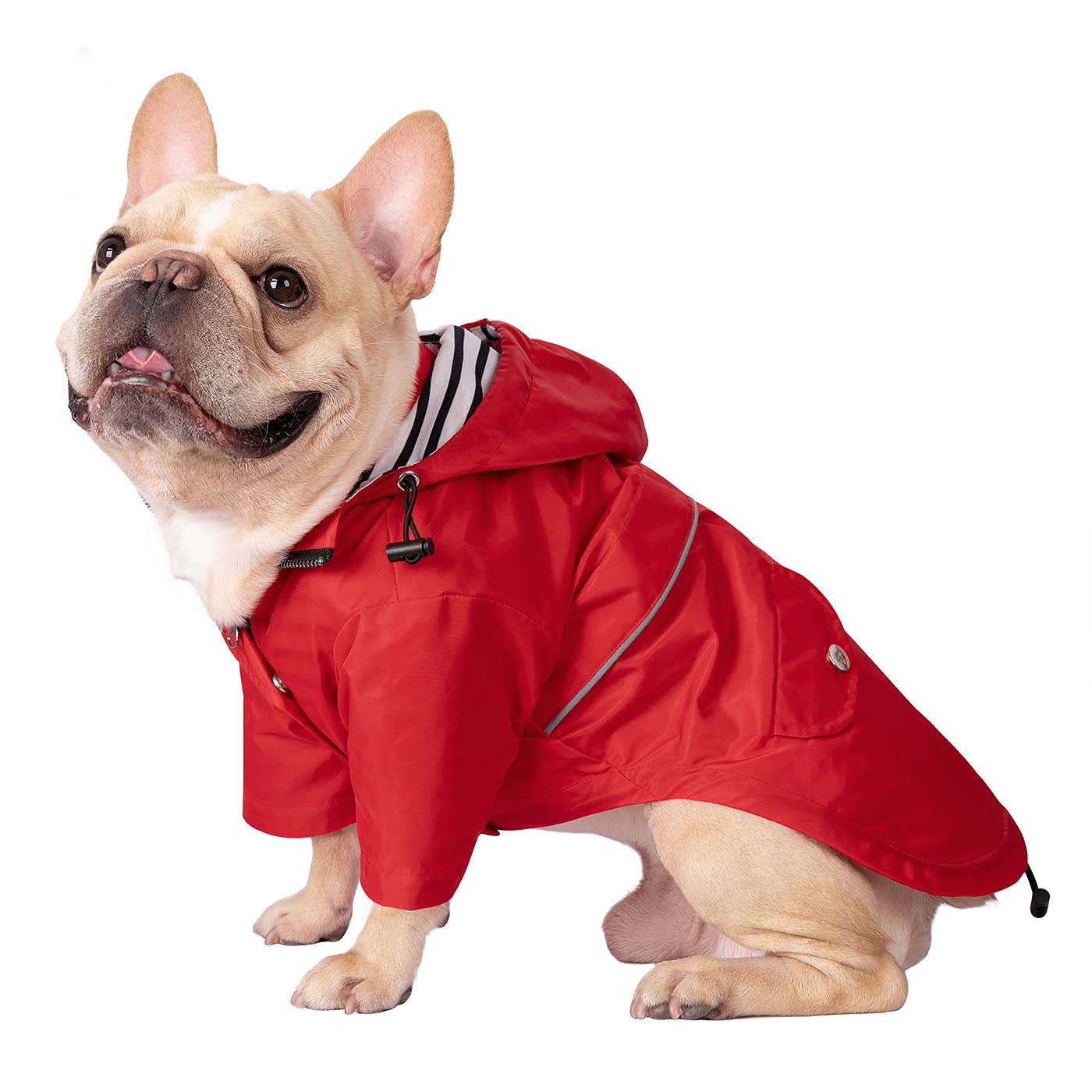HDE Dog Raincoat Double Layer Zip Rain Jacket with Hood for Small to Large Dogs Red - L