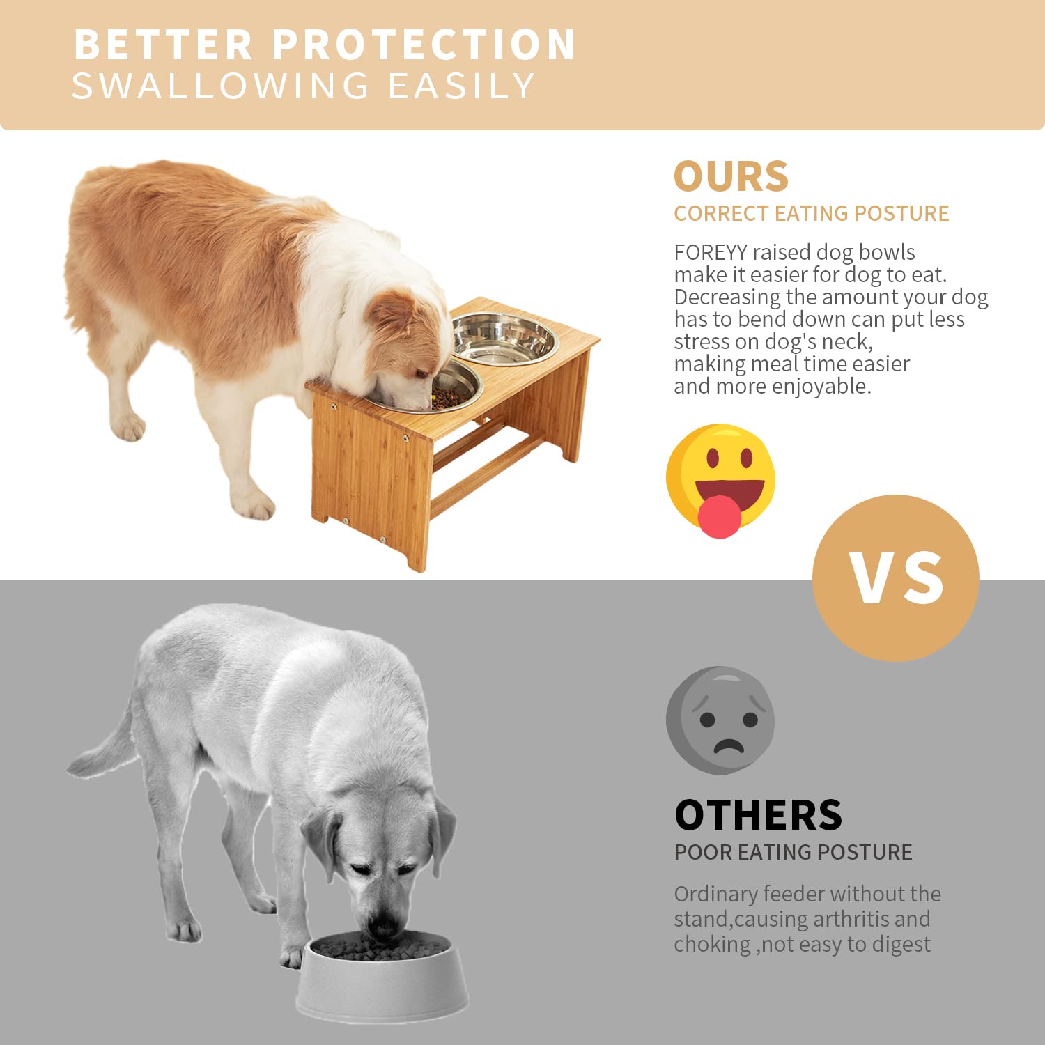 FOREYY Raised Pet Bowls for Cats and Small Dogs, Bamboo Elevated Dog Cat Food and Water Bowls Stand Feeder with 2 Stainless Stee