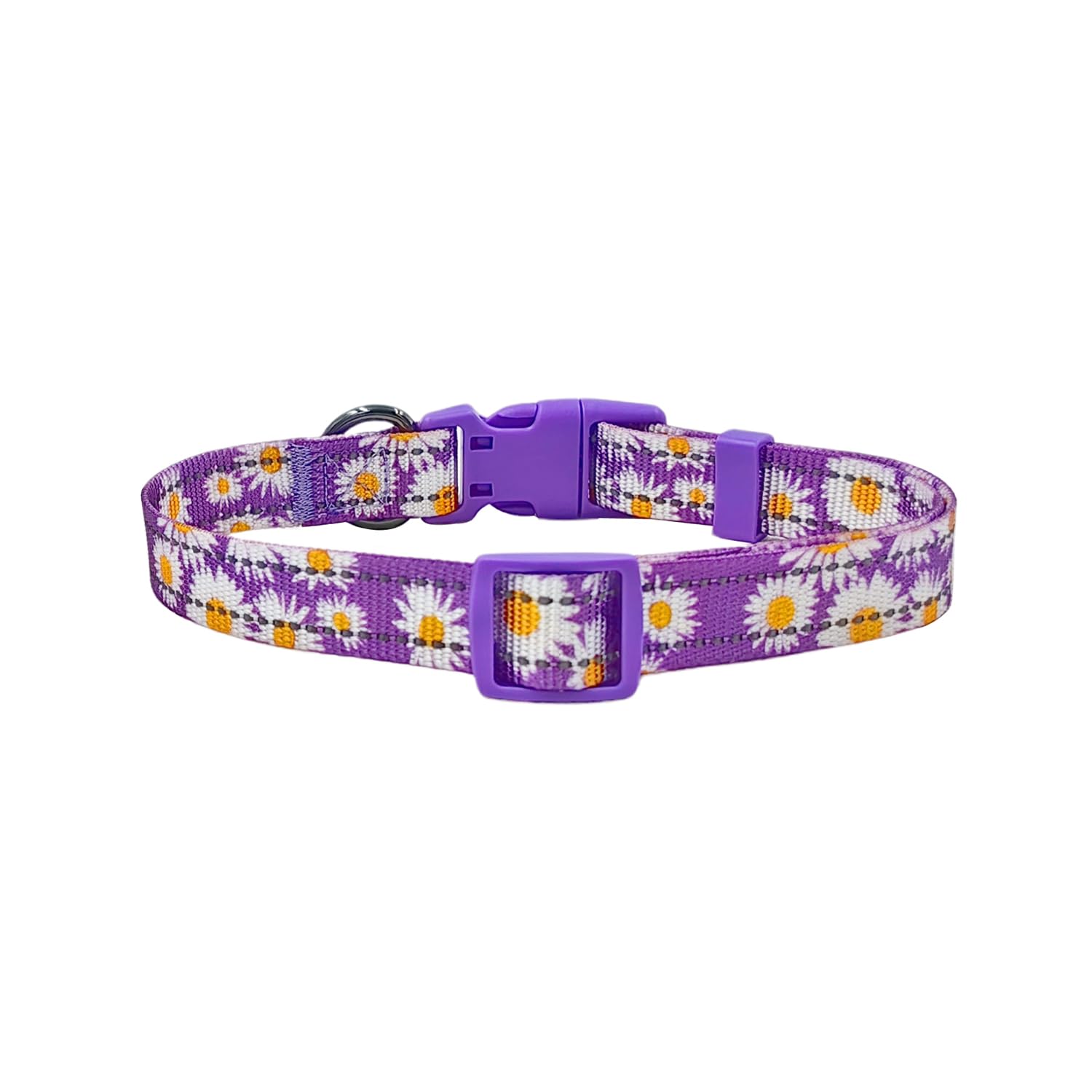 Olahibi Floral Pattern Dog Collar, Pretty Daisy Print, Durable Nylon With Reflective Stripes, Adjustable Length, For Medium Dogs