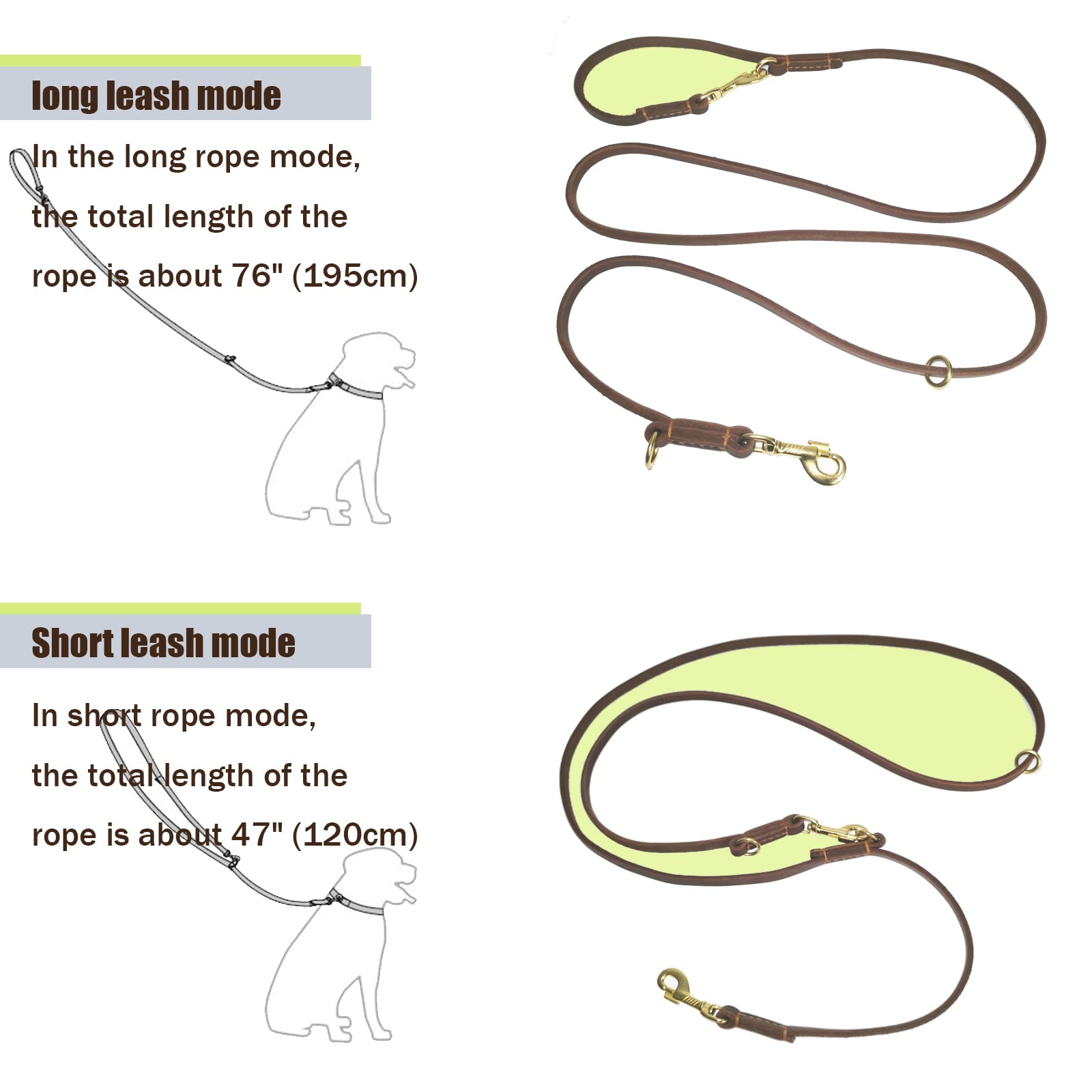 Lwbmg Multi Function Leather Dog Leash 8Ft Genuine Leather Leash For Dogs Hands Free Dog Leash Double Ended Dog Training Leash F