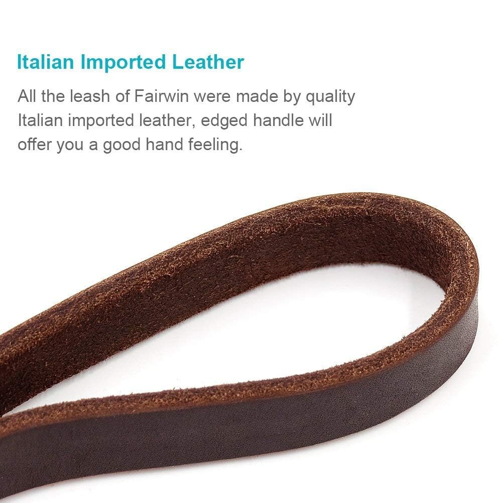 FAIRWIN Genuine 5Ft Leather Dog Leash Leads Rope for Large/Medium/Small Dogs Training/Walking (S - 5 ft x 3/8 inch, Reddish Brow