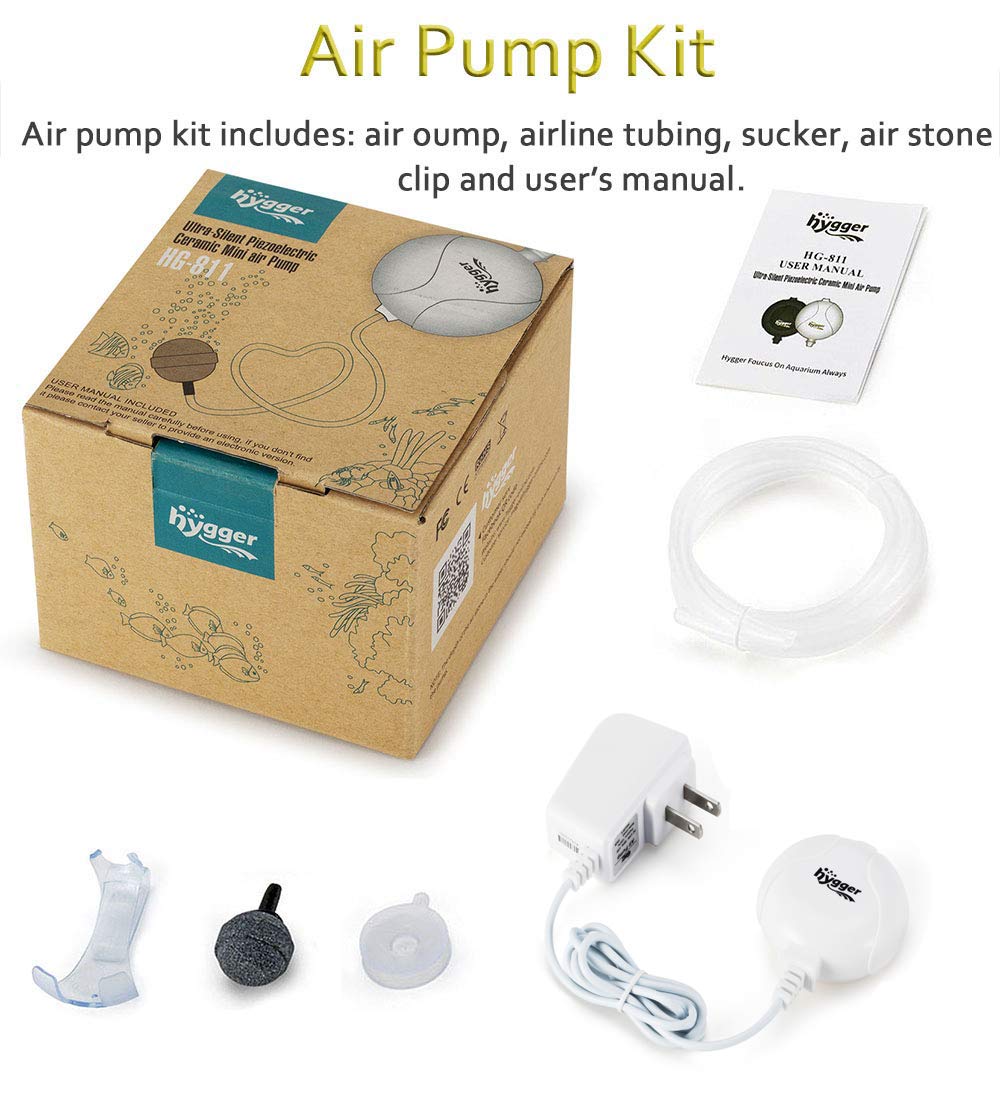 Hygger Quiet Aquarium Air Pump 1.5 Watt Energy Saving Mini Oxygen Pump For 1-15 Gallon Fish Tank With Accessories White