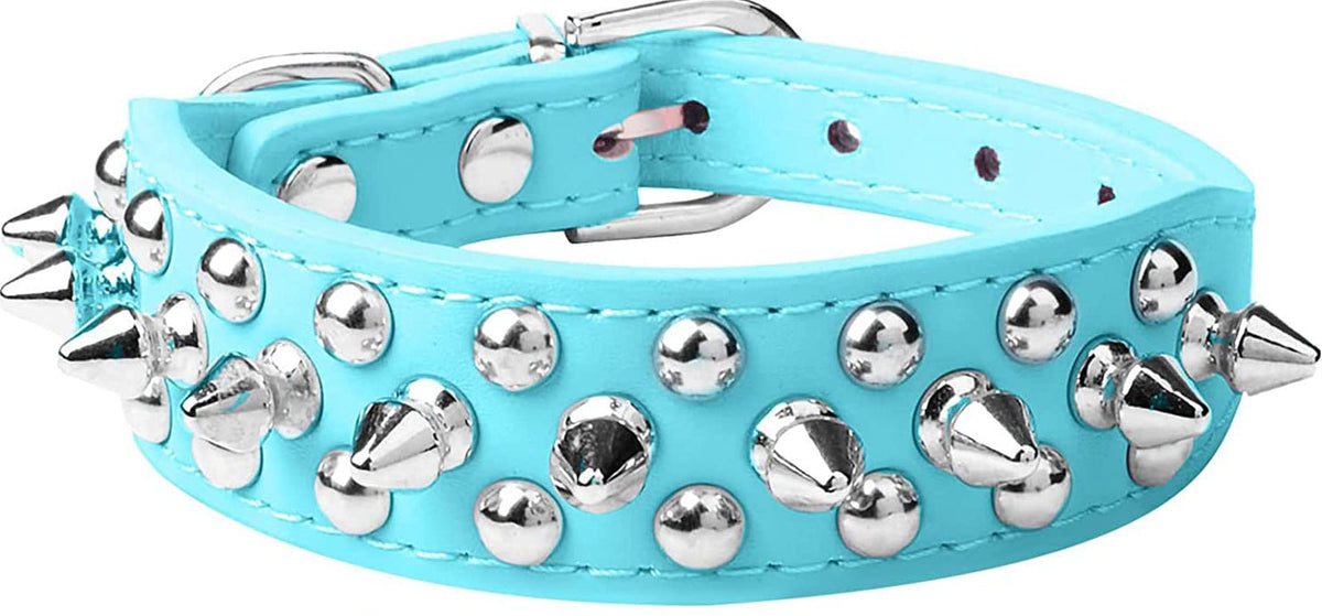haoyueer Spiked Dog Collar Soft Pu Leather Mushrooms Rivet Spike Studded Puppy Adjustable Pet Collars for Small Breeds (L, Light