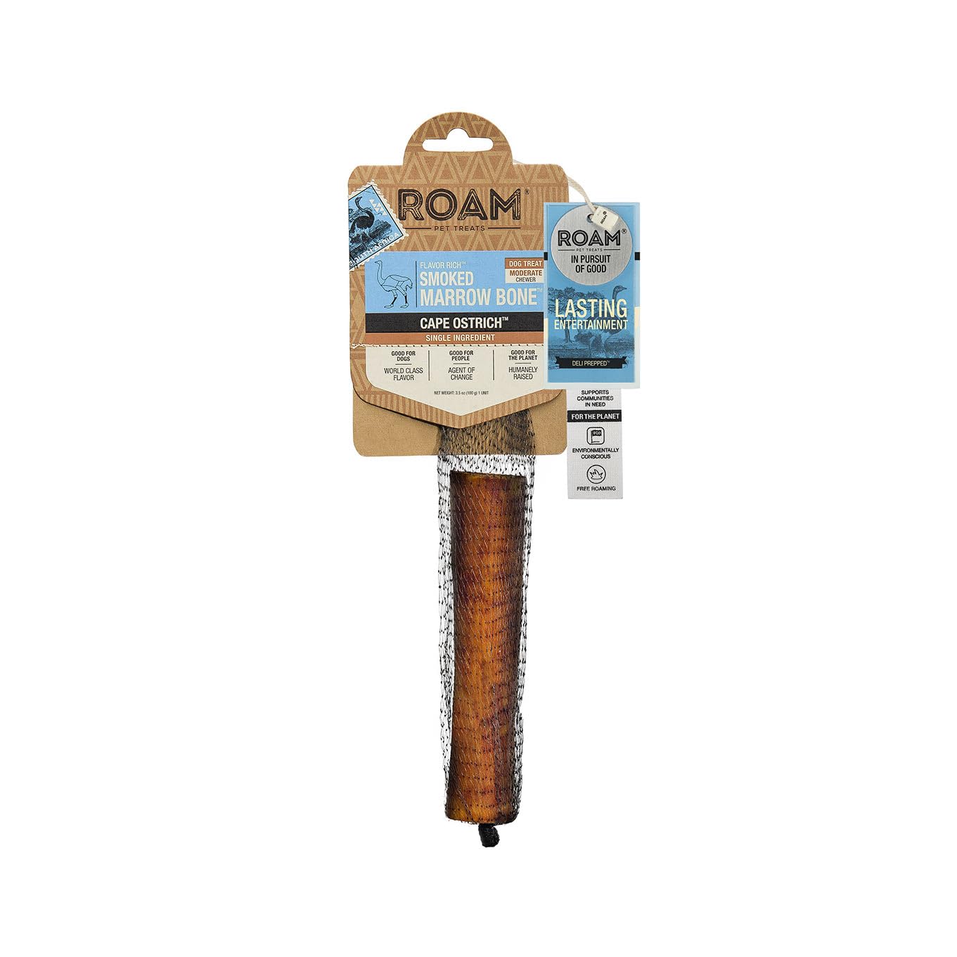 Roam Pet Treats Cape Ostrich Smoked Marrow Bone for Dogs- Large