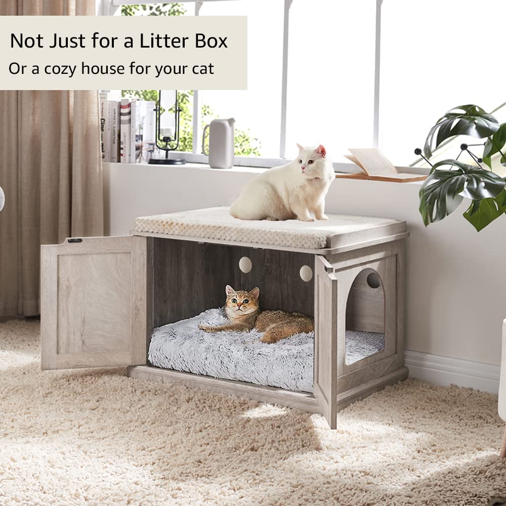 unipaws Cat Litter Box Enclosure Furniture, Hidden Litter Box Cover Washroom, Dog Proof Cabinet for Large Cat, Hideaway House, W