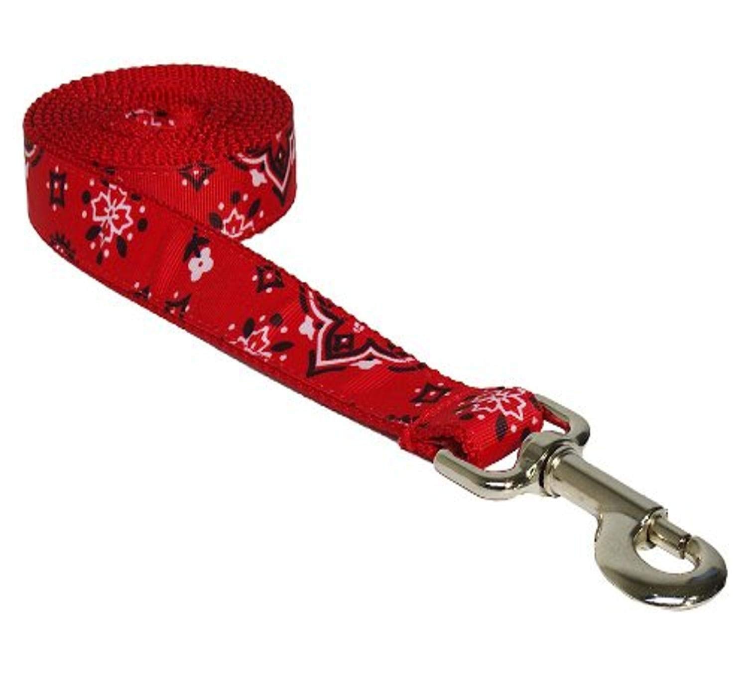 Medium Red Bandana Dog Leash: 3/4 Wide, 6ft Length - Made in USA.