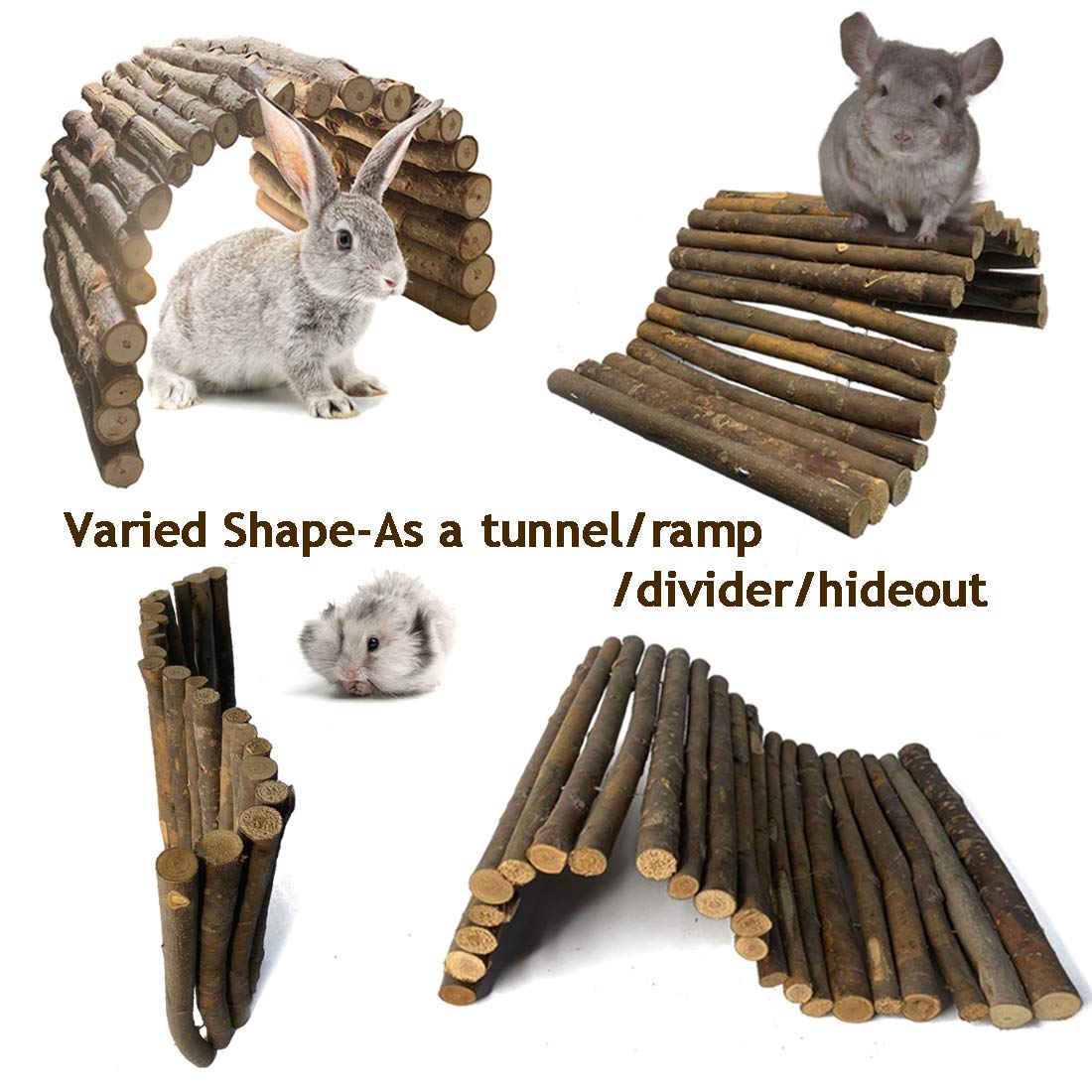 Hamiledyi Bunny Extra Large Ladder, Wooden Diy Toy Rodents Chewing & Climbing Bridge Chinchillas Cage Tunnel/Hideout/Hut/Ramp/Divider For Small Animal Guinea Pig Rat Squirrel