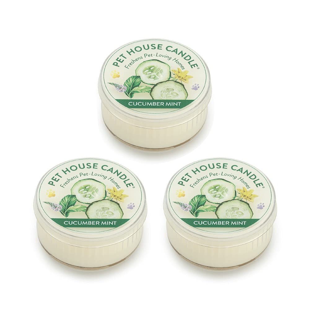 One Fur All Pet House Candle - Cucumber Mint 3 Pack - Odor Eliminator - Natural Wax Mini Candle Set