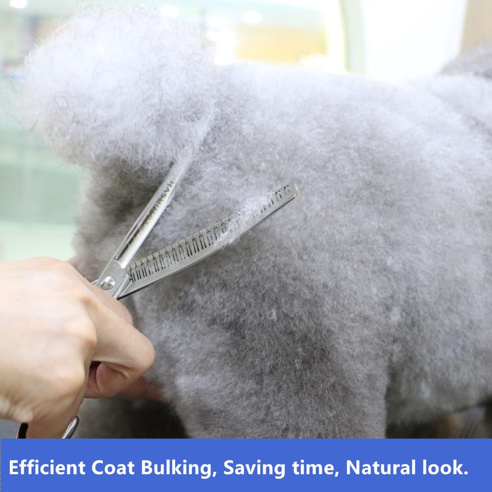 Hashimoto Curved Eraser Dog Grooming Scissors, 23 Teeth,7.0 Inch,80% Thinning Rate,Light Weight, Designed For Bulking Off Coat Q