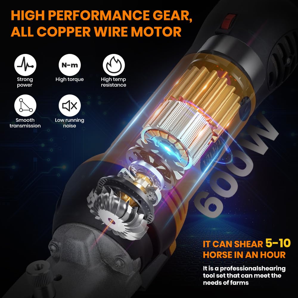 Horse Clippers Professional Electric Horse Grooming Kit, Shaving Equine Clippers For Horses Goat Cattle Thick Coat Animals, 6 Sp