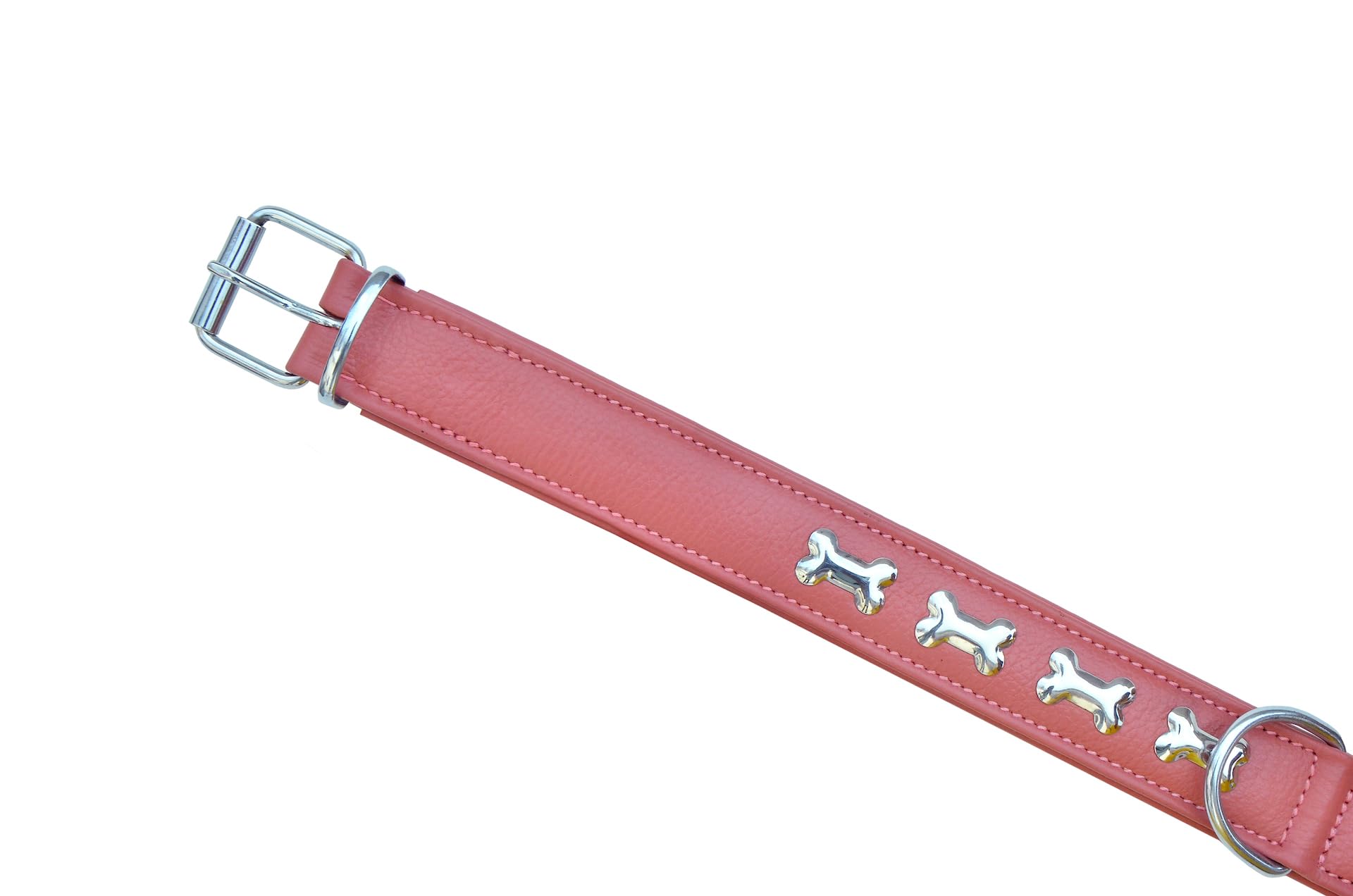 Leather Dog Collar Padded For Comfort For Puppies And Big Dogs With Bone Studs 10Ab303-S