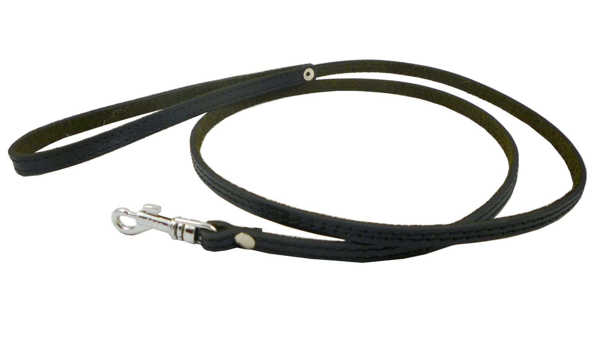 4' Genuine Leather Classic Dog Leash Black 3/8' Wide For Small Breeds And Puppies