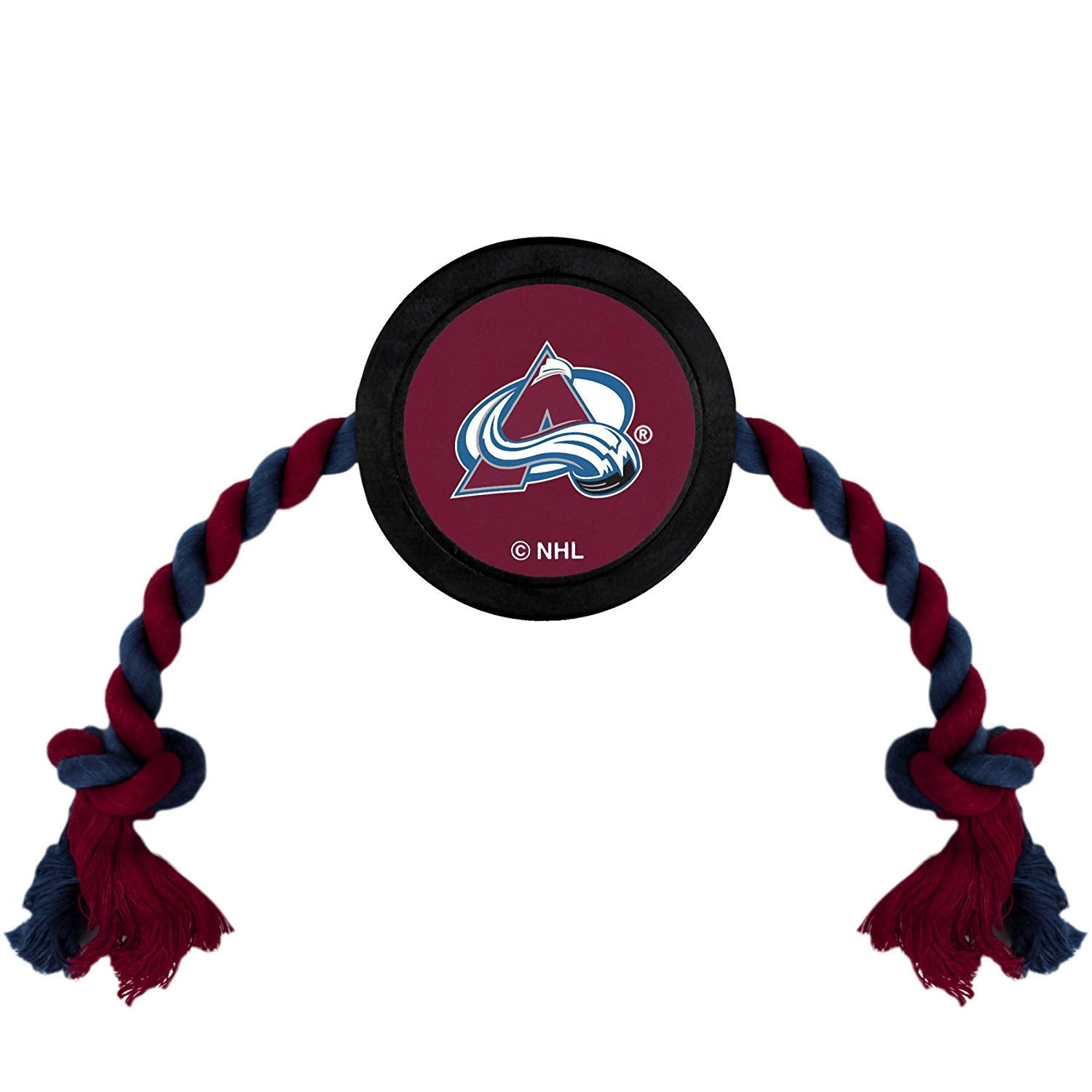 Pets First Dog Rubber Toy With Heavy-Duty Rope Tug, Nhl Colorado Avalanche Puck Toy For Dogs & Cats - Play Hockey With Your Pet!