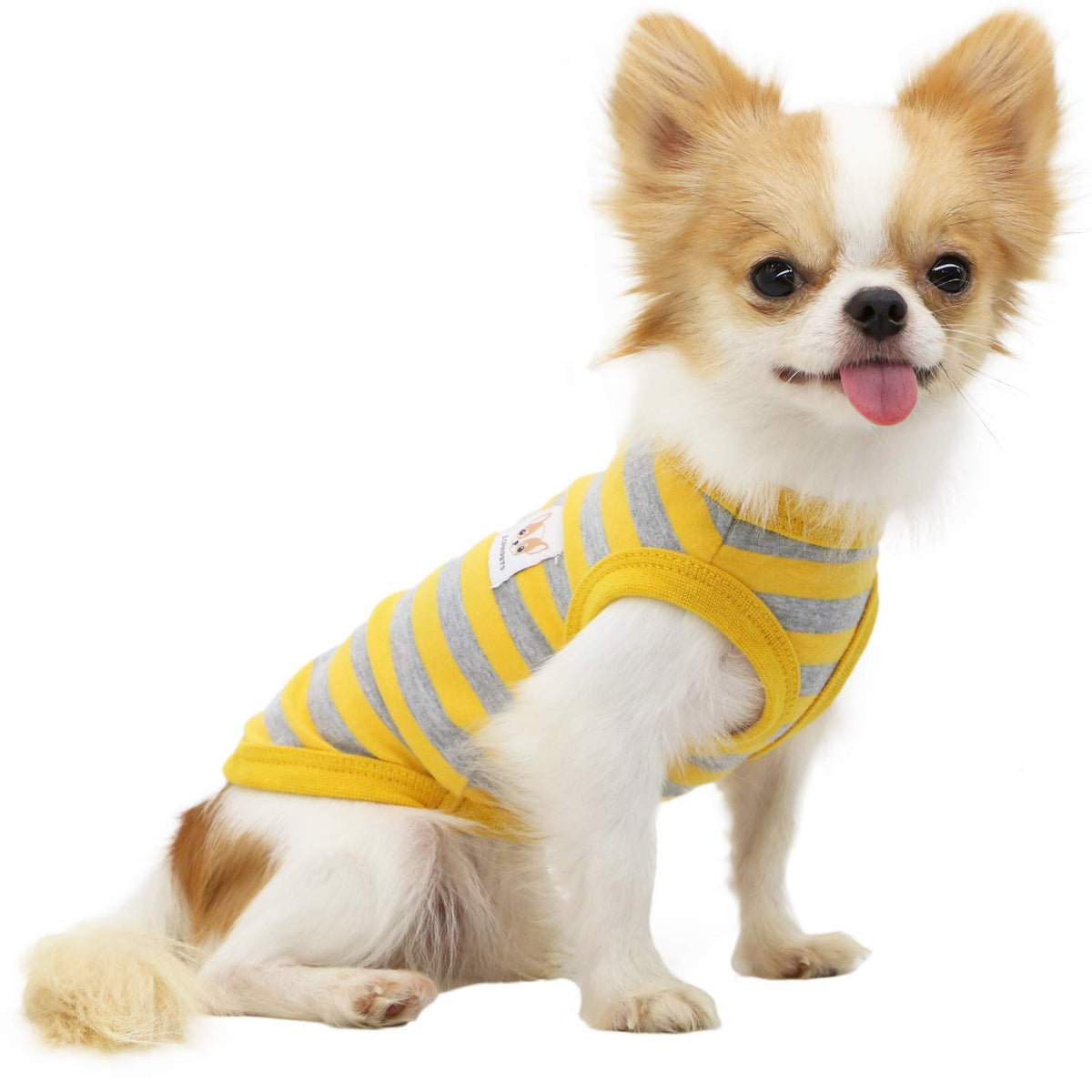 Lophipets 100% Cotton Striped Dog Shirts For Small Dogs Chihuahua Puppy Clothes Tank Vest-Yellow And Gray Strips/L