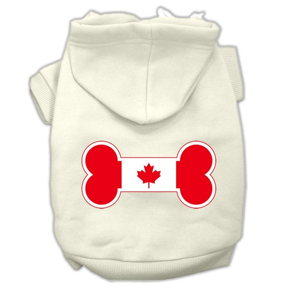 Pet, Dog & Cat Hoodie Screen Printed, 'Bone Shaped Canadian Flag' Cream Xs (0-3 Lbs.)