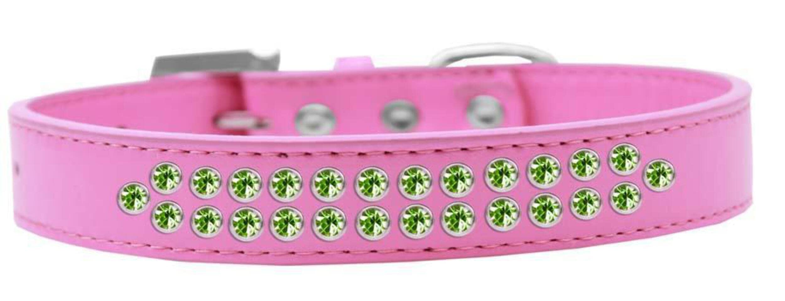 Mirage Pet Products Two Row Lime Green Crystal Bright Pink Dog Collar, Size 18