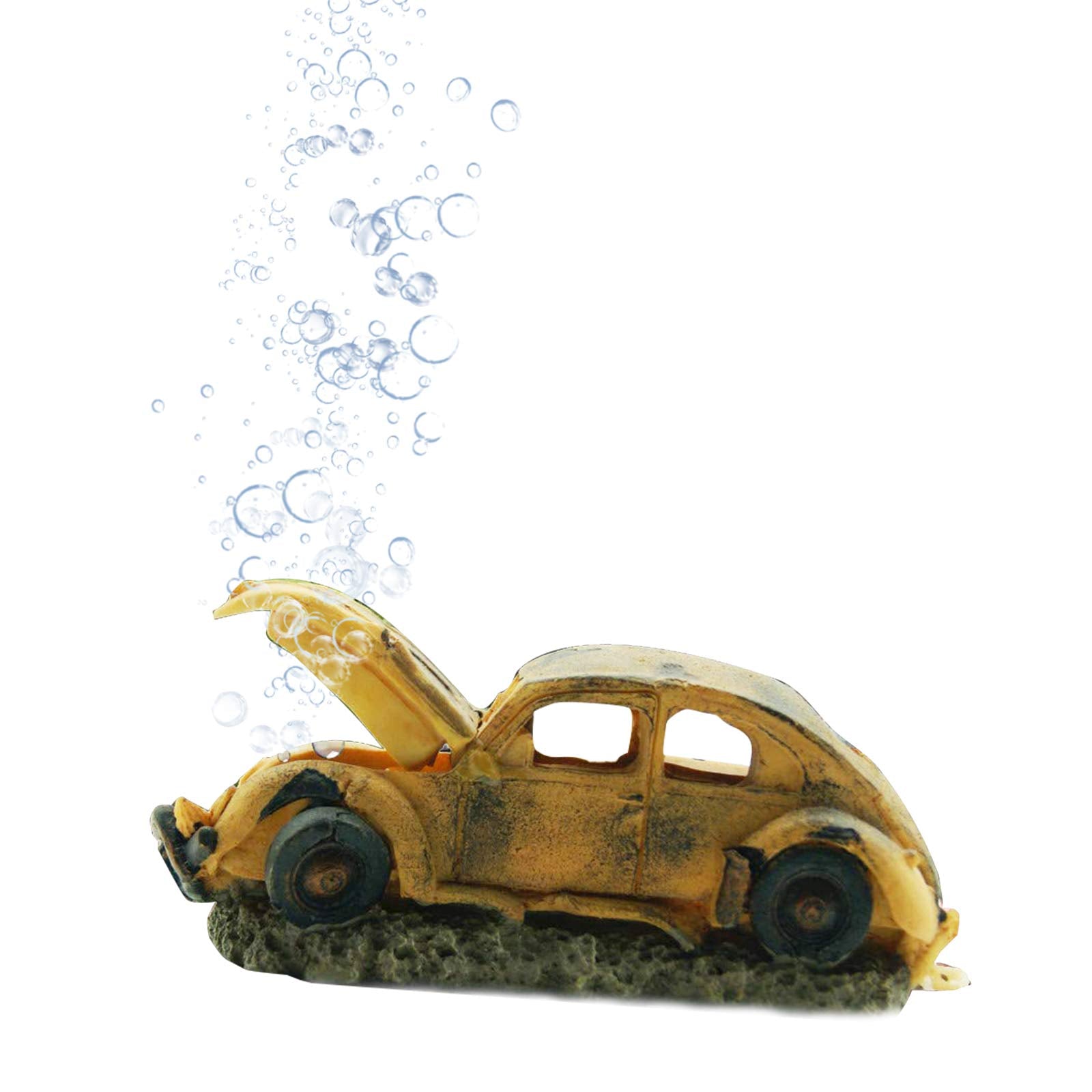 Boxtech Decorations For Aquarium, Aquarium Resin Ornament Decorations, Imitation Car Wreck For Air Bubble Stone Oxygen Pump Fish