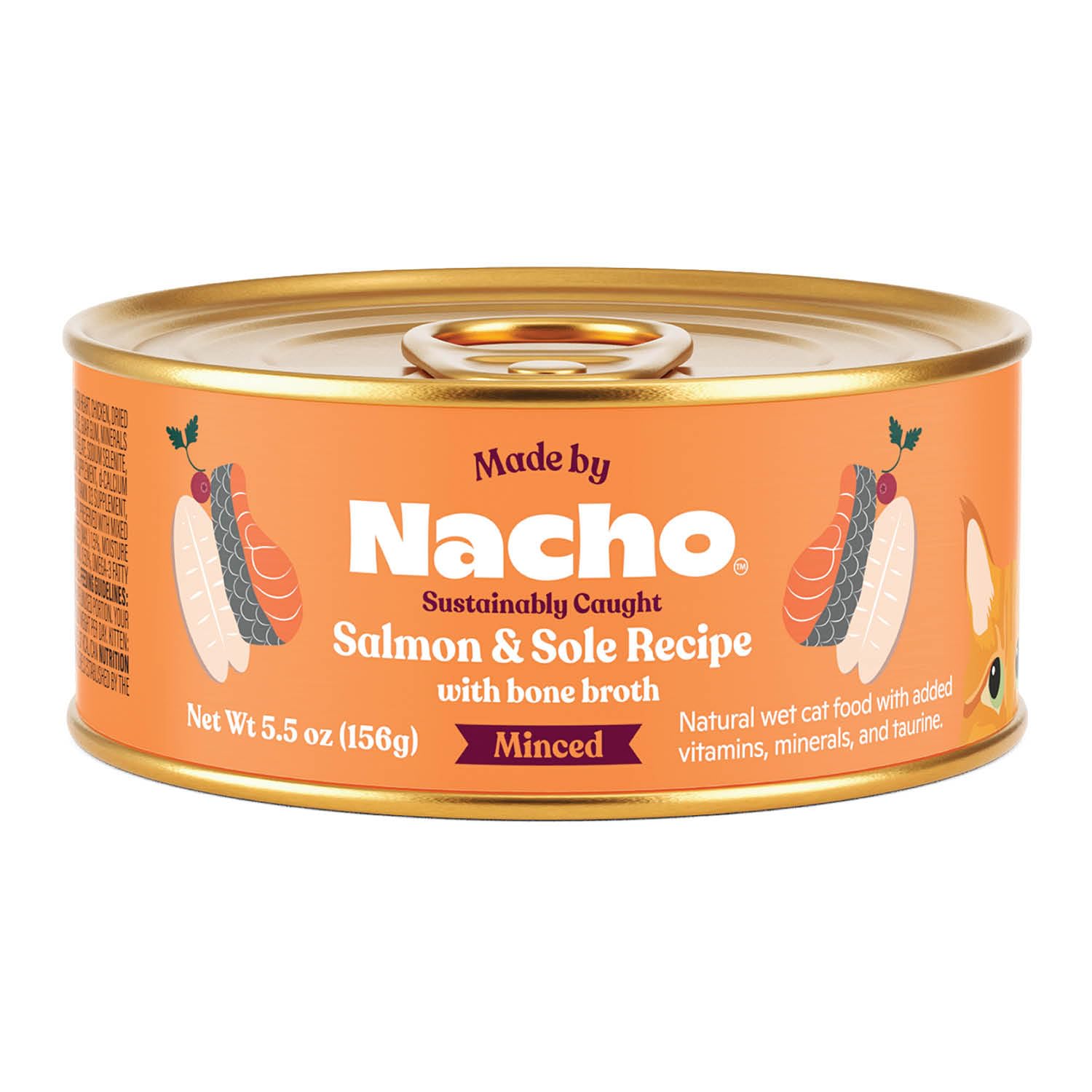 Made by Nacho Sustainably Caught Salmon & Sole Recipe with Bone Broth Minced Wet Cat Food, 5.5-oz can, Case of 24