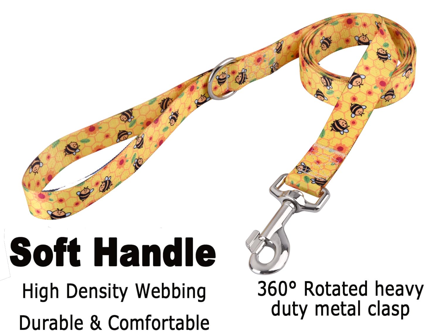 Mihqy Dog Collar And Leash Set With Bohemia Floral Tribal Geometric Patterns - Soft Ethnic Style Collar Adjustable For Small Medium Large Dogs(Bee Set,M)