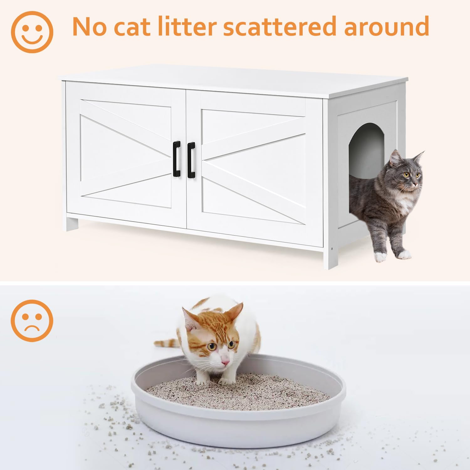 Homhedy 39.4'' L Cat Litter Box Enclosure, Pet House With Barn Door, Wooden Cat Washroom Furniture, Fit Most Of Litter Box, Whit