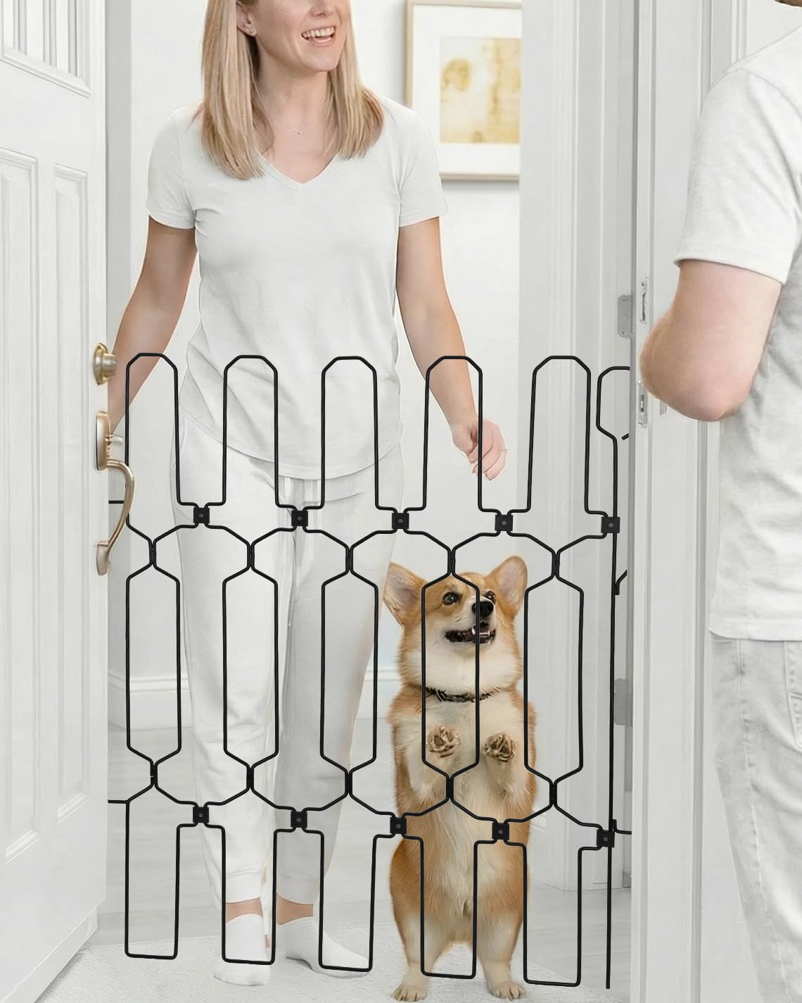 Retractable Dog Gate for Front Door 26 Wide 30.7 Tall Automatic Retractable Dog Barrier to Keep Pets Secure When Door Opens/Clos