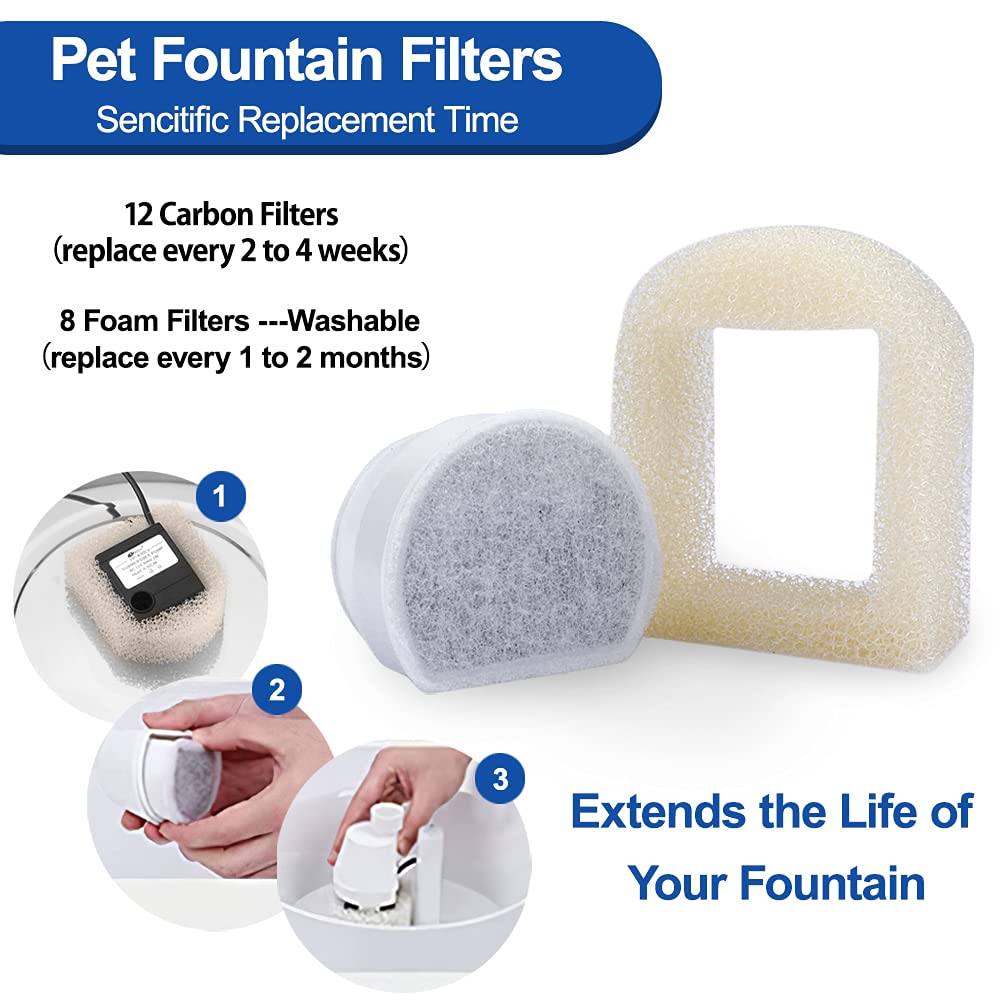 Myfatboss 18Pcs Carbon Filters And Foam Pre-Filter Replacement Compatible With Petsafe Drinkwell Avalon Pagoda Seascape Sedona Water Bowl Water Fountain Prefilters,Pet Water Fountain Filters12+6 Pack