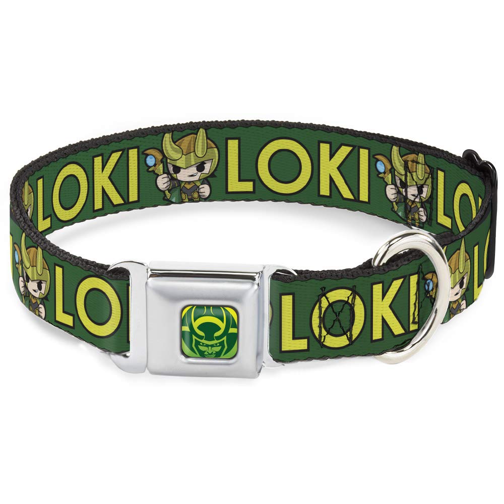 Buckle-Down Dog Collar Seatbelt Buckle Kawaii Loki Standing Pose Text Green Yellow 18 To 32 Inches 1.5 Inch Wide, Multi Color, (Dc-Sb-Thai-Wth024-1.5-L)