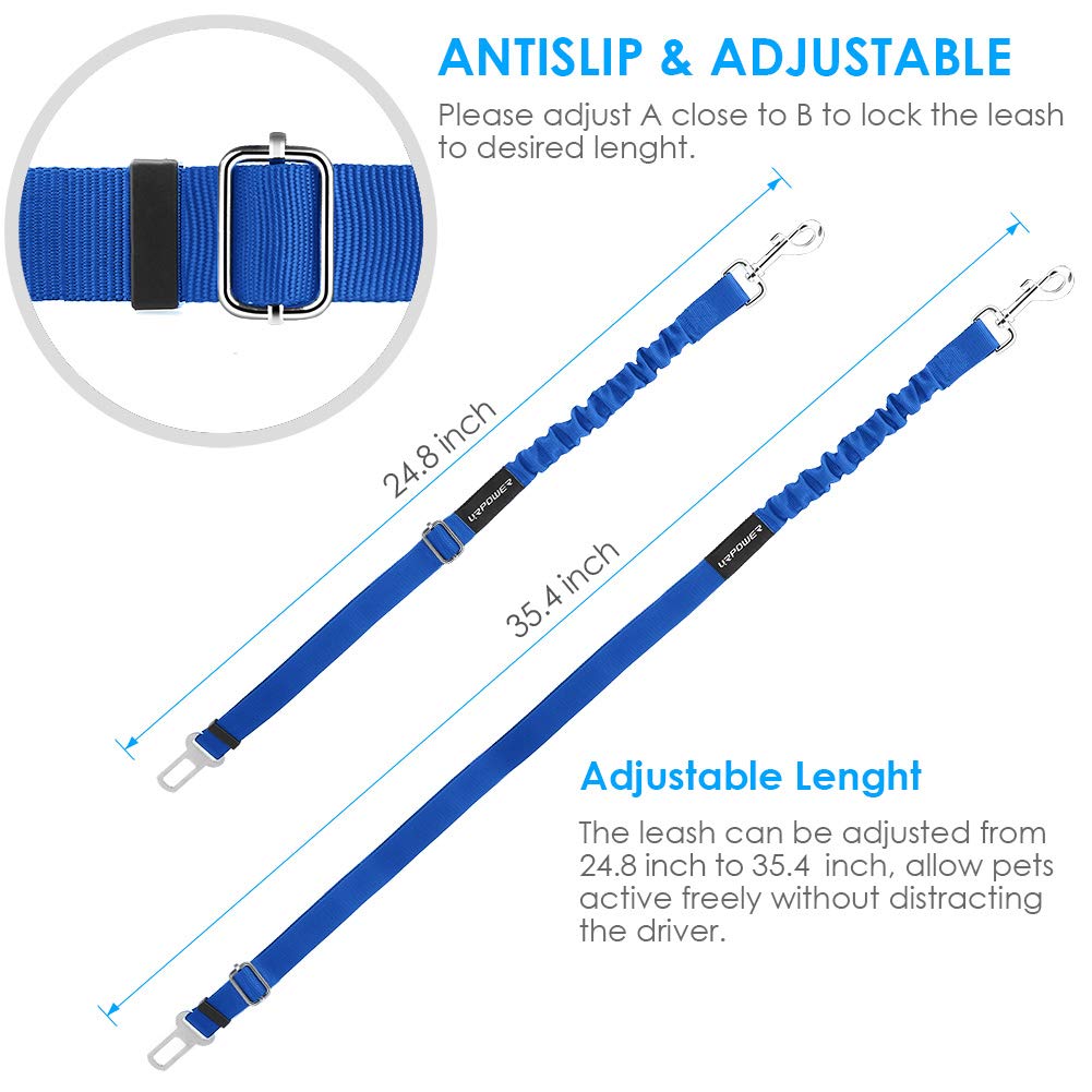 Urpower Upgraded Dog Seat Belt 2 Pack Dog Car Seatbelts Adjustable Pet Seat Belt For Vehicle Nylon Pet Safety Seat Belts Heavy Duty & Elastic & Durable Car Seat Belt For Dogs, Cats And Pets