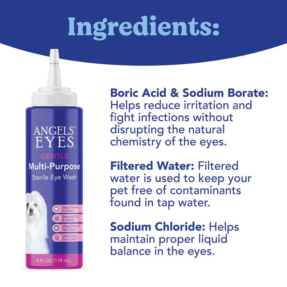 ANGELS EYES Multi-Purpose Sterile Eye Wash 4 oz Eye Cleaner and Rinse, Tear Stain Reducer for Allergies, Debris, Mucus, Irritat