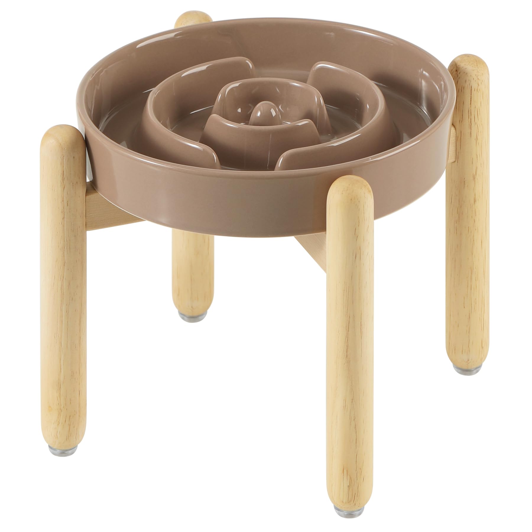 Havniva 8.2Inch Ceramic Raised Slow Feeder Dog Bowl Set, Elevated Wooden Stand For Large And Medium Dog, Puzzle Slow Dish, Preve