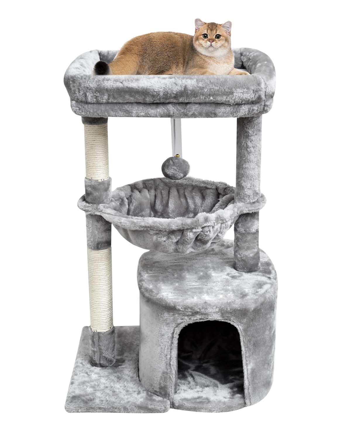 Syandlvy Small Cat Tree For Indoor Cats, Activity Cat Tower With Scratching Post For Kittens, Modern Cat Furniture With Basket &