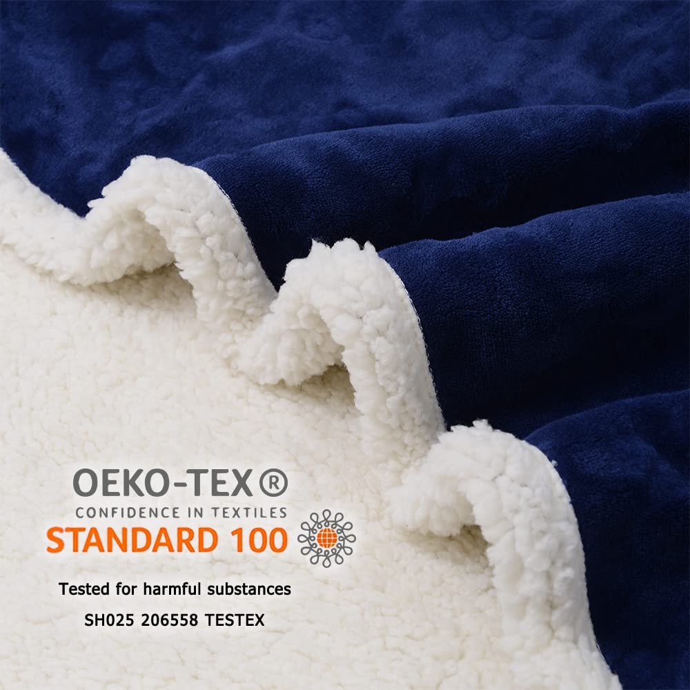 Qeils Dog Blankets For Large Dogs - Waterproof Cat Blanket Washable - Sherpa Fleece Puppy Blanket, Soft Plush Reversible Throw Protector For Bed Couch Car Sofa, 60'X80', Navy Blue