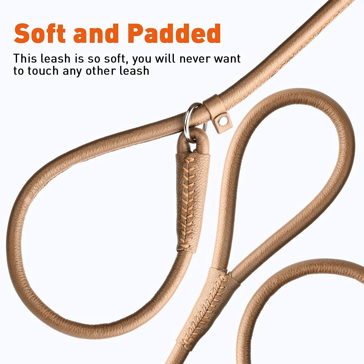 Dogline Rolled Leather Dog Slip Lead - For Small, Medium And Large Breeds - Soft And Padded Lead Luxury Design - Brown - 1/4In W X 6Ft L