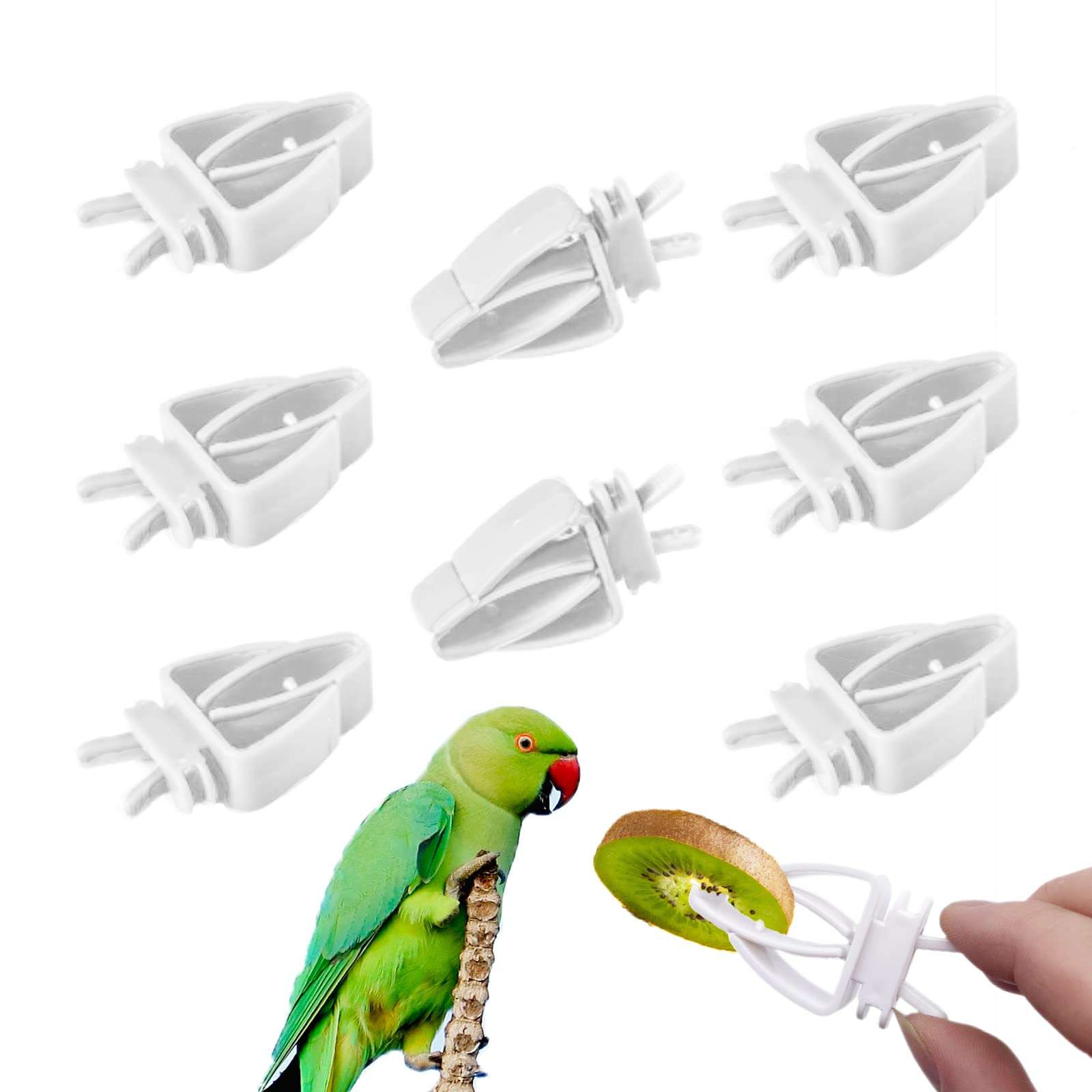 Mivofun 8pcs Bird Cage Food Holder, Parrot Fruit Vegitable Bracket, Pet Feeder Clip Accessory, for Budgie Parakeet Cockatoo Maca