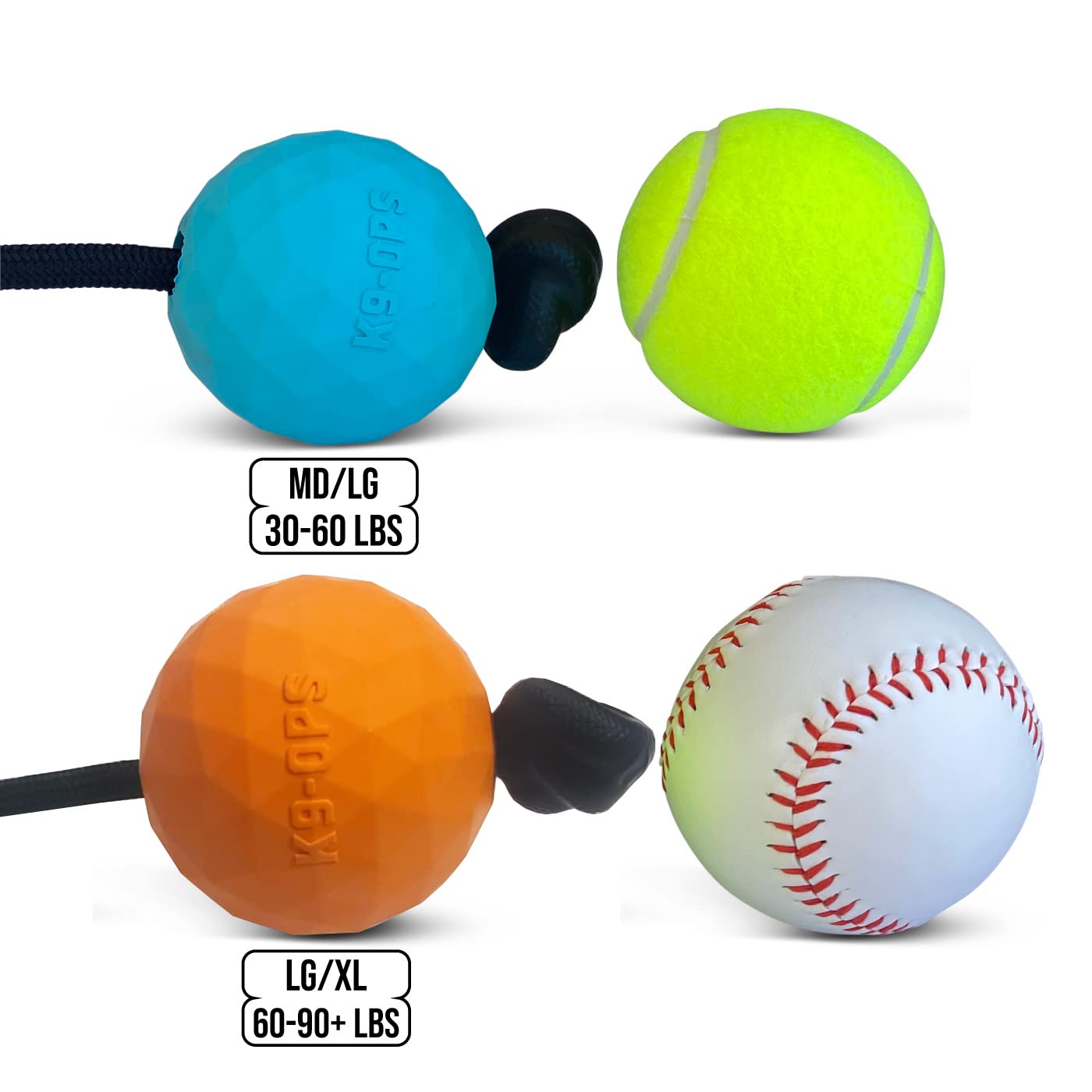 K9 Ops Dog Ball On A Rope Moki Tug Toy - Solid Rubber Fetch Training Reward - Large Dogs Durable Indestructible Chewers Pitbull