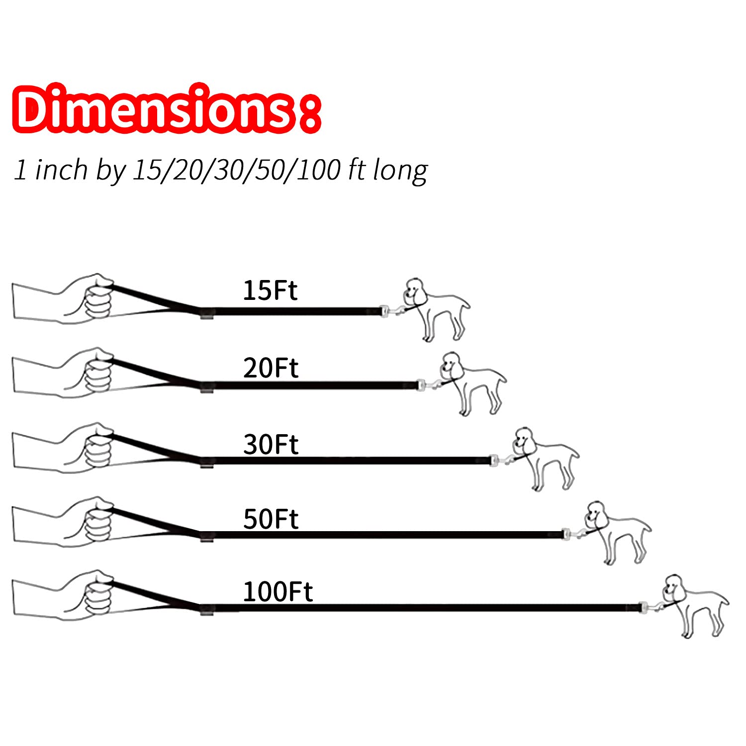 Hikiss Long Dog Leash Obedience Recall Training Agility Lead With Thickening Material For Large Dog - 15Ft 20Ft 30Ft 50Ft 100Ft Training Leash(Red 15Ft)